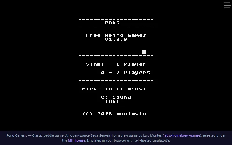 Pong Genesis — play free on WASM Arcade